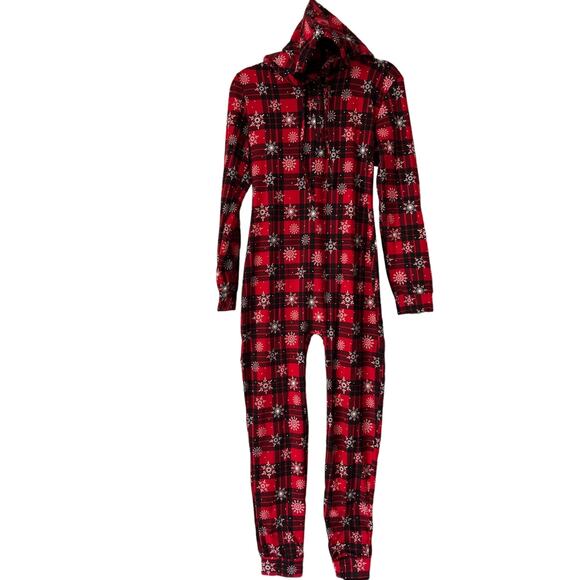 SHO SHO Snowflake Jumpsuit Pajamas With Hood Winter Holiday Christmas Festive M - Picture 3 of 8